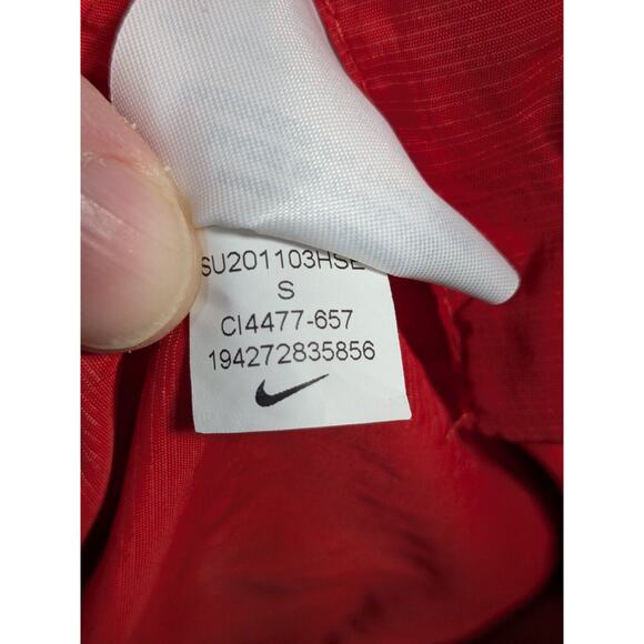 Nike Football Windbreaker Hoodie Mens Small Lightweight Player Jacket Red Black - Picture 5 of 12
